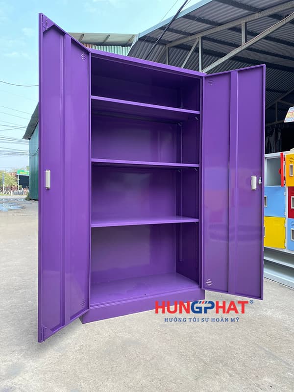 Tủ sắt văn phòng k2 đặt sơn màu tím cực bắt mắt cho khách hàng tại Hà Nội